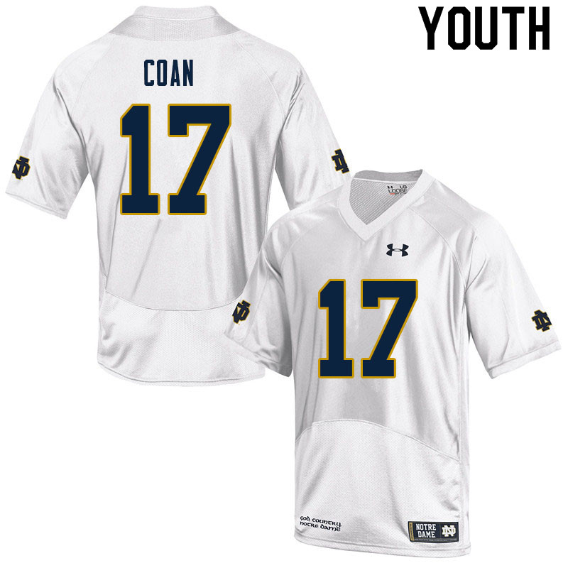 Youth NCAA Notre Dame Fighting Irish #17 Jack Coan Stitched College Under Armour Authentic White Football Jersey CA10X84TY